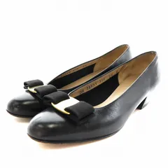 サルヴァトーレフェラガモ Salvatore Ferragamo ヴァラリボン パンプス アーモンドトゥ ヒール レザー 5.5 23.0cm 黒 ブラック /AN29 ■OF