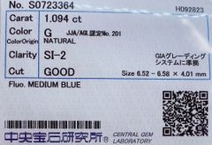 ★最安値保証★✨ 1.094ct,G,SI-2,Goodダイヤモンド　ルース（裸石）【中央宝石研究所ソーティング】