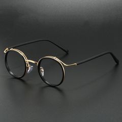 伊達メガネ 丸眼鏡 丸型 ラウンド サングラス ブラック ゴールド 黒金 レトロ モダン 小さめ 金属 度なし 男女兼用 おしゃれお洒落 可愛いメタル コンビフレーム アンティーク クラシック ロイド メンズレディース ユニセックス ブルーライトカット女性男性
