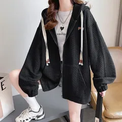 SALE! ニット パーカー レディース カーディガン トップス 長袖 フード付き ジップアップ ゆったり ワッフル 春秋 シンプル カジュアル