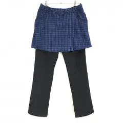 【美品】マリクレールスポール レギンス付スカート ブルー×黒 チェック 微起毛 ウエストゴム レディース LL ゴルフウェア marie claire