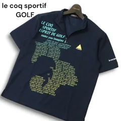 le coq sportif GOLF ルコック スポルティフ ゴルフ ロゴ刺繍★ グラフィック 半袖 ハーフジップ ポロシャツ Sz.M メンズ 紺
