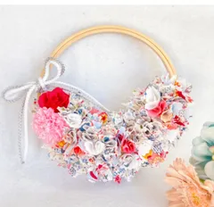 お正月の壁飾り♡ブルー＆ホワイト（ファブリックリース）