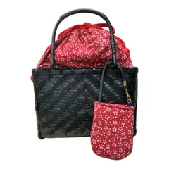 【🌟大特価🌟定価9,350円】ME-A-347 天藍坊 2WAY  竹かご巾着　籠バッグ  巾着 夏 祭り 花火大会 シンプル 大人  レディース　ミニマリスト　ケース　ポシェット　小物入れ　収納　お出かけ　雑貨　グッズ　かわいい 小桜 えんじ