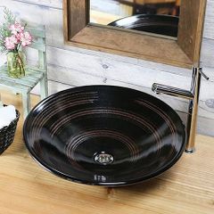 信楽焼 手洗い鉢 洗面ボウル 陶器 直径46cm 大型サイズ 黒刷毛目ソリ型(浅)手洗い鉢 tr-4092