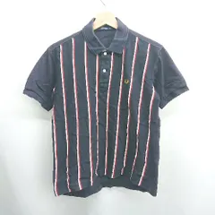 ◇ ⊂ FRED PERRY フレッドペリー ストライプ柄 ワンポイント刺繍 半袖 ポロシャツ サイズS ネイビー系 メンズ E  【1507160026479】