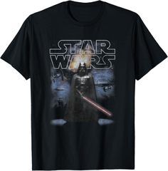 新生活応援SALE　スターウォーズ クラシック ダースベイダー 宇宙船 アルマダ レトロポスター Tシャツ　メンズ　S～３XL