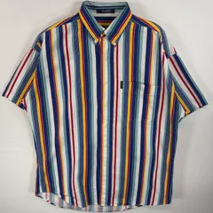 古着 90's/90年代 チャップスラルフローレン CHAPS RALPHLAUREN 半袖シャツ ボタンダウンシャツ ワンポイント ロゴ ストライプ M  ホワイト系 マルチカラー メンズ