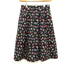 マッキントッシュフィロソフィー スカート ボトムス フレア ミディ丈 花柄 レディース 36サイズ 黒×赤 MACKINTOSH PHILOSOPHY 【中古】