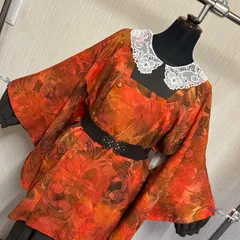 和洋折衷コーデセット｜紅葉のような花柄羽織×レース襟ワンピース×ベルト（秋色コーデ 和モダン 着物リメイク風 カフェファッション）道行コーデ　3点セット