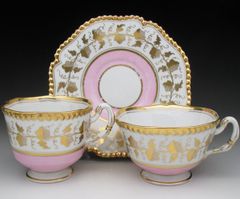 ウースター 淡紅金彩葡萄唐草文 ティー＆コーヒーカップ＆ソーサー アンティーク 1813年