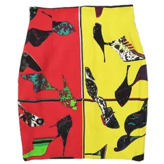 美品 90s ヴィンテージ ジャンニヴェルサーチ ヴェルサーチェ Vintage GIANNI VERSACE 総柄 ジャガード タイト スカート 膝丈 イタリア製 オールド ビンテージ ボトムス サイズ38 S マルチカラー レディース