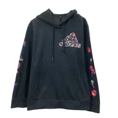adidas プリントスウェット パーカー XL ブラック アディダス プルオーバー アームプリント ビッグプリント 古着卸 アメリカ仕入 a709-6234