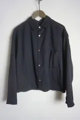 美品 16AW URU ウル ウール 長袖 スタンド カラー ショート 丈 シャツ 16FUS04B 紺 サイズ2 411O★4のサムネイル