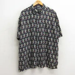 XL/古着 半袖 シャツ メンズ 総柄 大きいサイズ レーヨン 紺他 ネイビー 24may16 中古 トップス