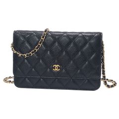 シャネル CHANEL マトラッセ チェーン ウォレット ショルダーバッグ A33814 ブラック キャビアスキン
