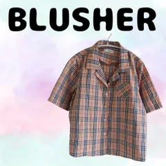 a446 【BLUSHER】 半袖 シャツ 襟付き (F) 茶 ブラウン グレンチェック 韓国製 オフィスカジュアル ノバチェック風