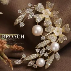 ブローチ お花ジルコニア 結婚式 入学式 卒業式 コサージュ ストールピン おしゃれ パール ゴールド 同窓会 謝恩会 発表会 ccmts0923p057