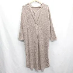 ◇ ⊇ ITEMS URBAN RESEARCH Vネック ニット生地 長袖 ロング丈 ワンピース サイズF ライトブラウン レディース E  【1410100003105】