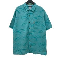 GM724 Columbia コロンビア RIVER LODGE 半袖 シャツ トップス 羽織り コットン65% レーヨン35% 水色系 メンズ XL