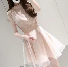 ノースリーブ フレア ワンピース シフォン ショート 送料込【0916】