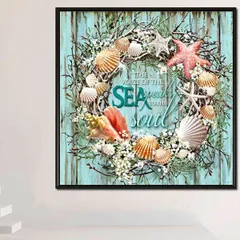 中級 フル ダイヤモンドアート キット ビーズ刺繍 海 西海岸 フラワーリース 貝殻 モザイクアート リハビリ 趣味 絵画 カラービーズ ハンドメイド