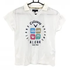 ★値下げ★【超美品】キャロウェイ 襟付き半袖シャツ 白×ネイビー フロントプリント レディース M ゴルフウェア Callaway