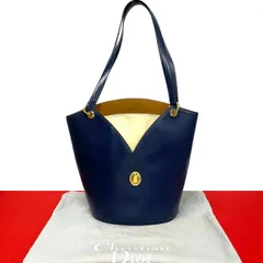 極 美品 Christian Dior ディオール ヴィンテージ CD ロゴ 金具 レザー 本革 トートバッグ セミ ショルダーバッグ ネイビー 71808