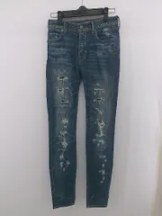◇ AUDITION オーディション ダメージ加工 スキニー デニム ジーンズ パンツ サイズ2 ネイビー レディース E  【1306020002338】