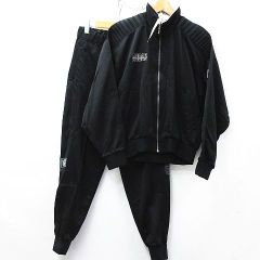未使用 タグ付き adidas アディダス 90's ヴィンテージ レトロ ジャージ セットアップ 上下セット ジャケット トラックパンツ ブラック メンズ Ｌ デサント ATS-808 M005-0619⑤