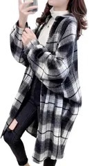 FAAMEE(フェイミー) オーバーサイズ 厚手シャツ アウター 長袖 秋 レディース フリーサイズ チェック ロング ゆったり おしゃれ 羽織り( ブラック,  Free Size)