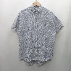 ◇ ⊂ U.S.POLO ASSN. ストライプ柄 ロゴ刺<!-利用不可文字-!> 半袖 シャツ サイズF ネイビー ホワイト レディース メンズ E  【1502030021431】