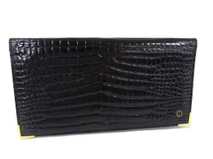 dunhill ダンヒル クロコダイル型押しレザー 二つ折り 長財布 ウォレット 札入れ メンズ ブラック系 DK3834