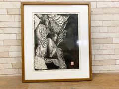 摩崖仏 銅版画 絵画 額付き アート サイン入り インテリア雑貨 飾り 作者不明(他120)