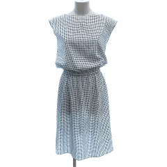 アンタイトル UNTITLED ワンピース ひざ丈 ボートネック バックリボン 総柄 フレンチスリーブ 2 白 ホワイト /AU ●RY