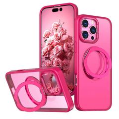 Smorniy iPhone 14 / 13 用 ケース 縦横両対応【MagSafe対応・多機能360度回転スタンド】米軍MIL規格耐衝撃 リング付き 指紋防止 アイフォン14/13 ケース 車載ホル iphone 16 Plus ホットピンク