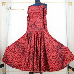 社交ダンス 衣装 スタンダード ドレス ワンピース レッスンウェア レディース オールシーズン YILINFEIER オフショル ヒョウ柄 赤 黒 ブラック系 レッド系 スタイリッシュ エレガント 体型カバー デイリーユース カジュアル フェミニン