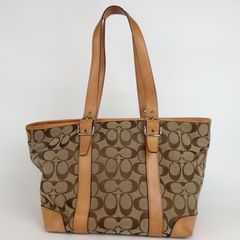 【COACH】コーチ シグネチャー トートバッグ 6042 ブラウン キャンバス レザー レディース【中古】5-3 41194