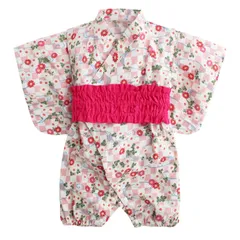 チェック*花柄_70 [KISBINI] ベビー服 ロンパース 和装 着物 甚平 浴衣 赤ちゃん 出産祝い 新生児ギフト プレゼント 記念写真撮影 初節句 お食い初め 宮参り お盆祭り チェック花柄 70