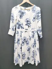 ◇ ◎ 31 Sons de mode トランテアン ソン ドゥ モード 花柄 長袖 膝 ワンピース サイズ38 ホワイト ブルー レディース P  【1404040007071】