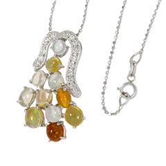 本物 メキシコオパール 3.00ct ダイヤモンド 0.10ct K18 WG ネックレス ペンダント ホワイトゴールド マルチカラー アクセサリー ジュエリー 中古 【フォロー割】