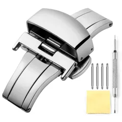 【数量限定】ステンレス鋼の時計バックル 尾錠 レザー/革腕時計バンド交換用 Dバックル クラスプ 観音開きタイプ 12/14/16/18/20/22mm ゴールド/シルバー/ローズゴールド/ブラック プッシュ式 バタフライ バックル [BINLUN] バネ棒/