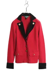 【お得なクーポン配布中!】 00s LAUREN ラルフローレン コットン ニット テーラード ジャケット レディース S 程 オールド ポロ 襟 ベロア ブレザー 金ボタン ツートン