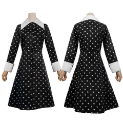 アダムスファミリー　wednesday風　ドット女の子ドレス 110 120 130 140 150 ワンピース黒ブラック子供キッズ魔女かわいい