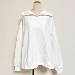 訳あり DOUDOU 24AW ダメージ裏毛プルオーバー オーバーサイズ ハーフジップパーカー 2way スタンドカラーorビッグカラー オフホワイト FREEのサムネイル