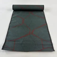 反物 秀品 紬 幾何学模様 緑 正絹 【中古】