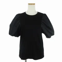 バーニーズニューヨーク BARNEYS NEW YORK ブラウス カットソー 半袖 クルーネック パフスリーブ 異素材 切替 無地 コットン 黒 ブラック F ■SM1のサムネイル