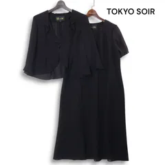 美品 TOKYO SOIR 東京ソワール フォーマル ワンピース&ジャケット セットアップ Sz.15 レディース 黒 大きいサイズ 冠婚葬祭