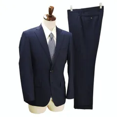 Mr.JUNKO 2つボタン シングルスーツ YA4 S 青みがかったダークネイビー ストライプ ノータック 本切羽 春夏 4611201  5NB063 【送料無料】【中古】【メンズビジネス】202502