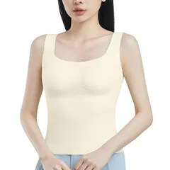 [SIVAN] タンクトップ カップ付き レディース キャミソール 【雲のような感触・下着の束縛感にさようなら！】 インナー ブラトップ 無縫製 【脇下のハミ肉隠し・幅広ストラップ】 (JP, アルファベット, L, ベージュ)